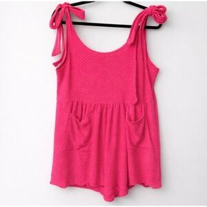 BiB!‎ Pink Textured Tie Shoulder Romper Womens Medium Bubble Knit Sleeveless